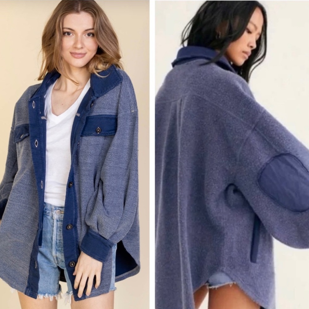 Free People Button Front Blue Ruby Jacket - image 1